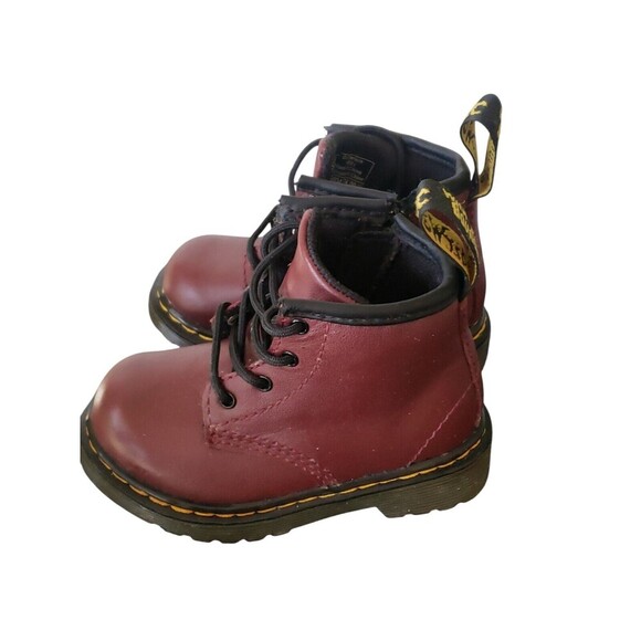 Dr Martens AirWair Brooklee Leather Boots Cherry Red Kids Toddler Size 5 - Picture 2 of 7
